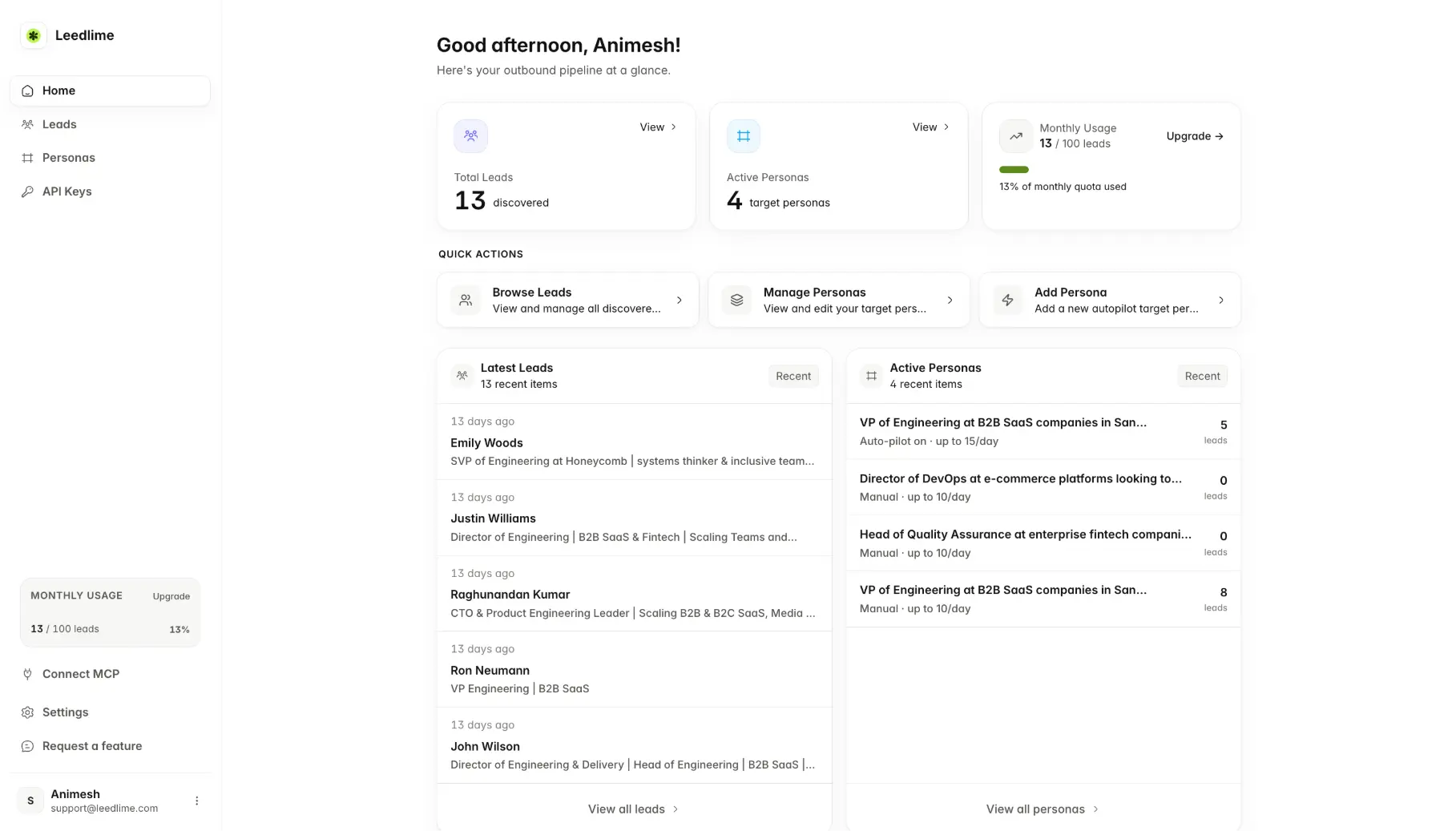 Leedlime Dashboard Mockup
